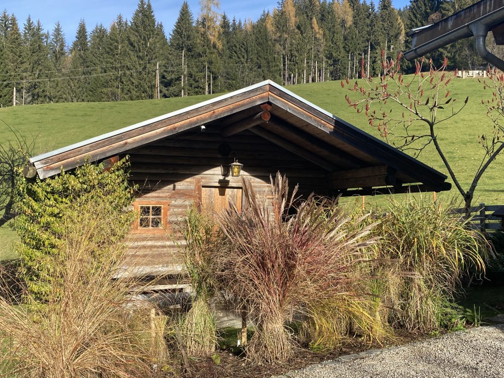 Garden hut with grasses in front