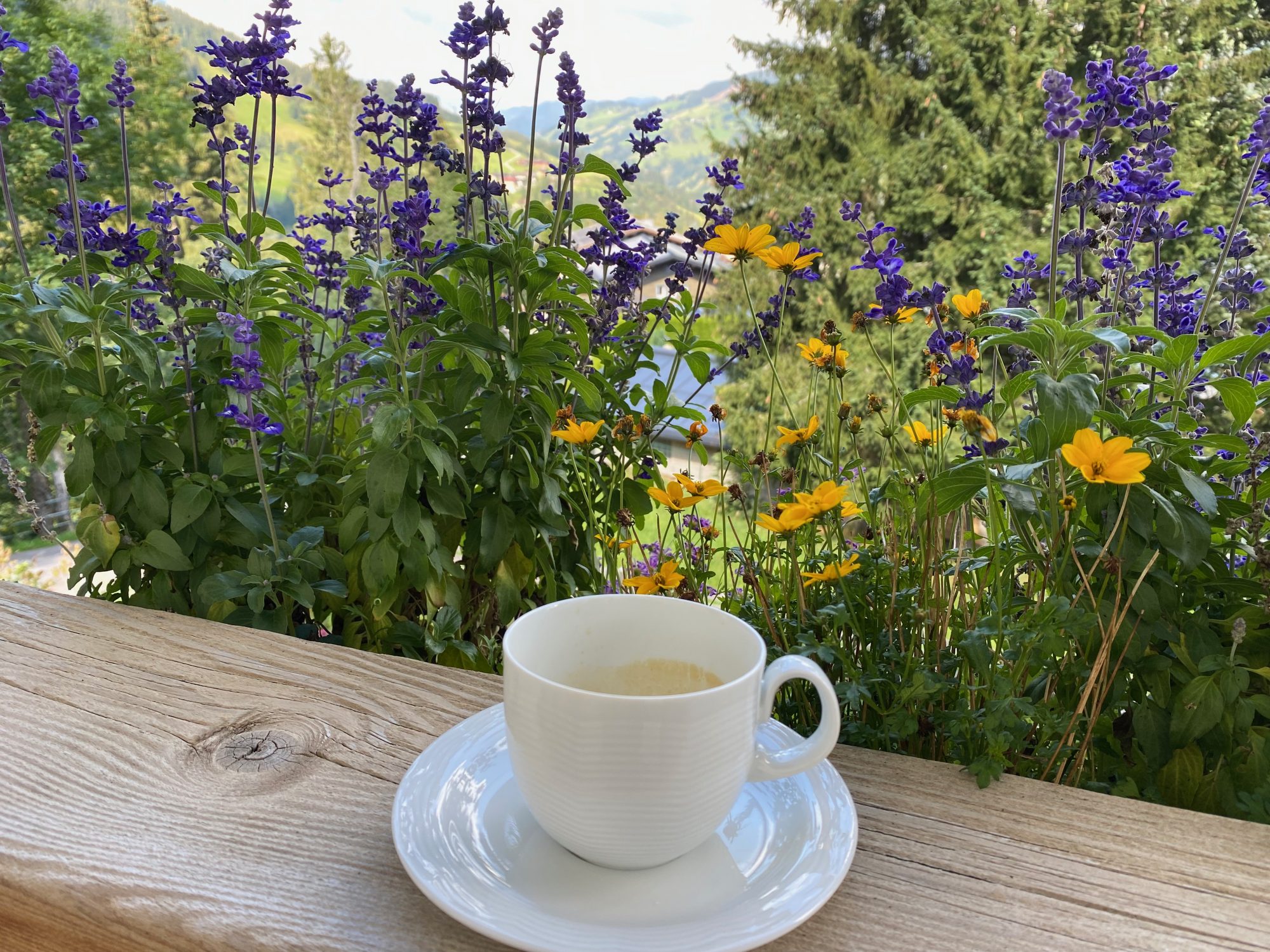 Kaffeepause am Balkon mit Ausblick.