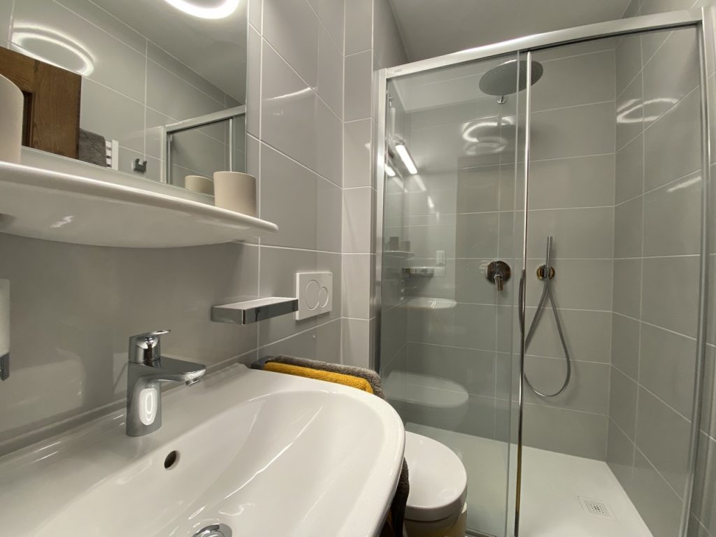 The new bathroom with rain shower and WC in the Hochgründeck flat